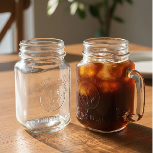 투명 손잡이 레트로 원형 유리컵 400ml
